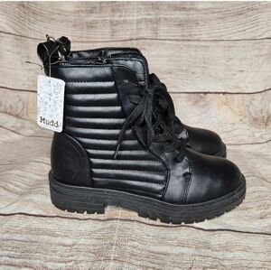 Mudd Burbank Black Faux Leather Lace Up Combat Boots